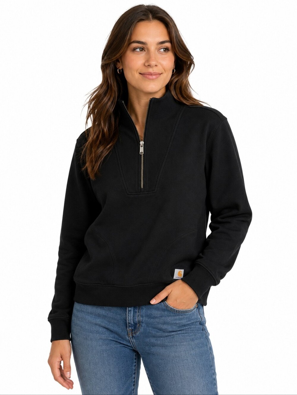 Carhartt TENCEL Fiber Series Relaxed Fit Quarter Zip Mock Neck Sweatshirt Black